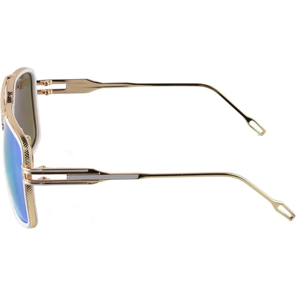 Aviator Sunglasses Blue Mirrored Lens Gold White Frame Square Fashion Lentes New